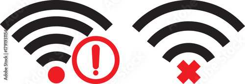 Wifi and wireless problem icon or no wifi icon set. wifi signal with a prohibition symbol. representing no internet connection. wireless problem icon or no wifi icon set