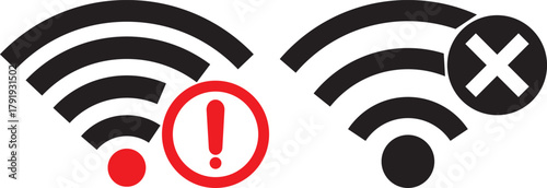 Wifi and wireless problem icon or no wifi icon set. wifi signal with a prohibition symbol. representing no internet connection. wireless problem icon or no wifi icon set