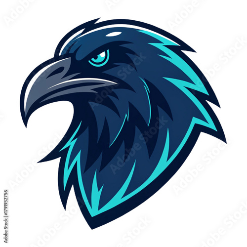 Glowing Raven Esport Mascot Logo Vector – Futuristic Mystic Bird Emblem with Solid Indigo and Teal Flat Design, High‑Contrast Clean Outline, Modern Gaming Badge

