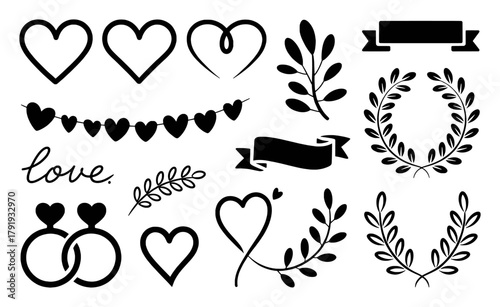 Collection of Black and White Valentine's Day and Love Themed Icons