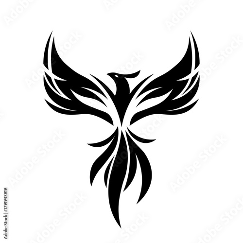 Tribal Phoenix Bird Tattoo Design – Black Abstract Firebird Symbol
