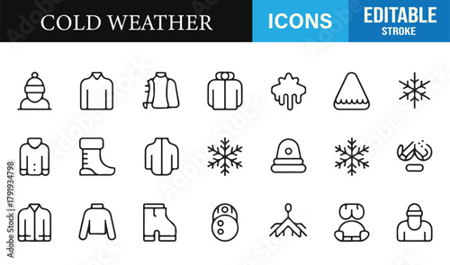 Clean outline winter wear illustrations ideal for fashion, climate, and holiday graphics