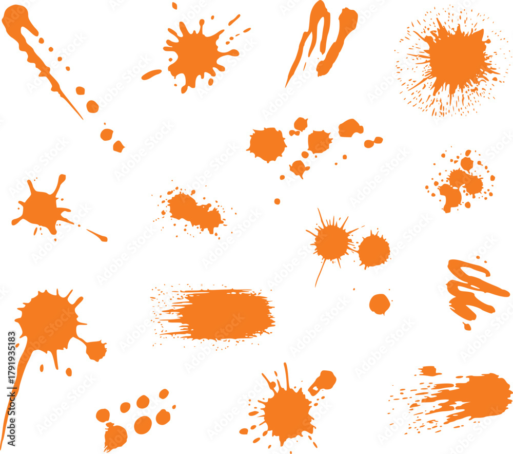 Obraz premium Collection of Orange Paint Splatters and Brush Strokes on White Background