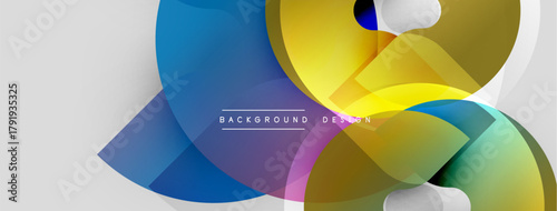 Abstract colorful shapes overlap, creating dynamic visual effect. Modern design suitable for backgrounds, presentations. Smooth gradients present.