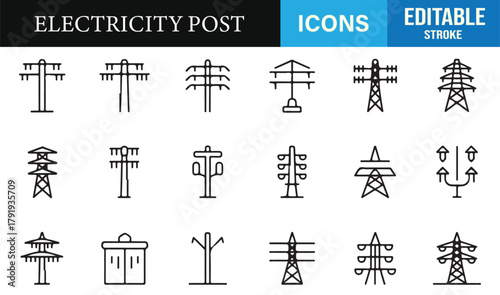 Modern electricity tower vector pack for grid diagrams, utility graphics, and technical layouts