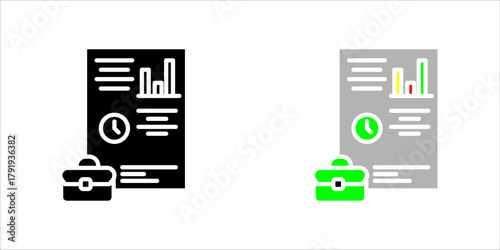 Business Report and Briefcase Line Art Icon set A minimalist black outline vector icon representing business analysis, financial reporting, time management, or professional documentation.
