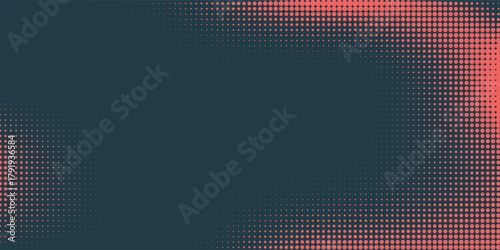 Vector Halftone Pattern Smooth Curved Border Red Blue Abstract Background. Dots Rounded Squares Blurry Pattern Pop Art Design Texture.