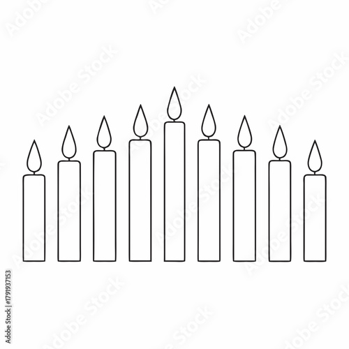 Line drawing of candles for lighting during Hanukkah  
