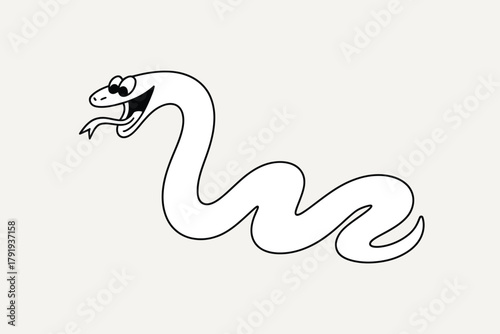 Cartoon illustration of a happy white snake with its tongue out