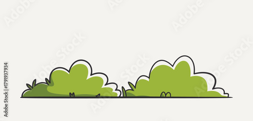 Two cartoon green bushes with a simple outline on a pale background