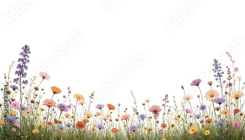 “Delicate Dainty Wildflowers Border Isolated on Transparent Background for Elegant Design Projects”