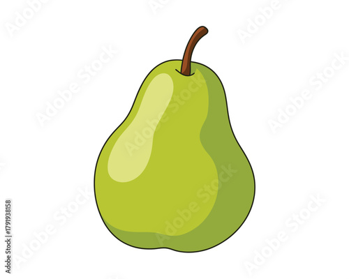 Simple cartoon illustration of a green pear with a brown stem