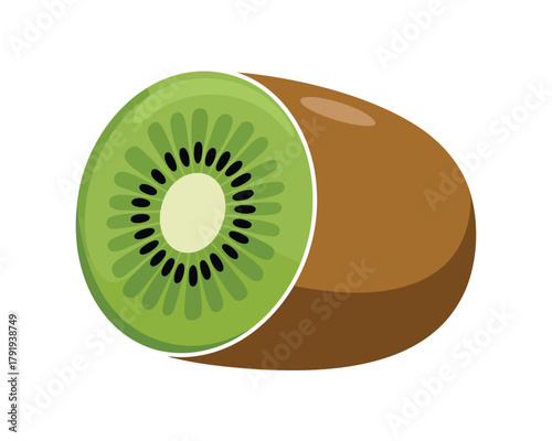 Fresh kiwi fruit cut in half showing green flesh and seeds