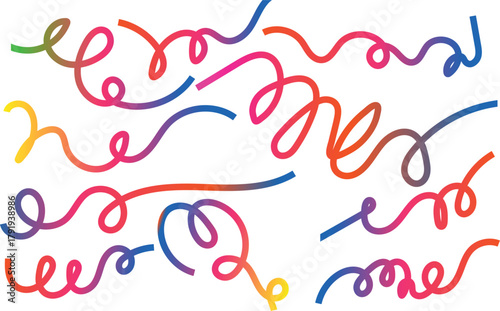 Colorful abstract swirling lines and doodles with a playful and whimsical hand drawn feel