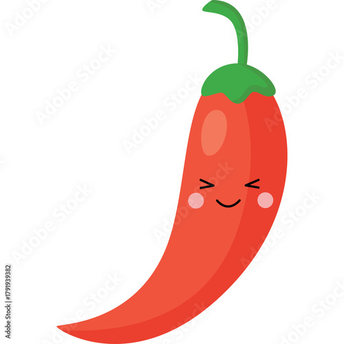 Cute Red Chili Pepper with Green Stem and a Happy Face on a Transparent Background