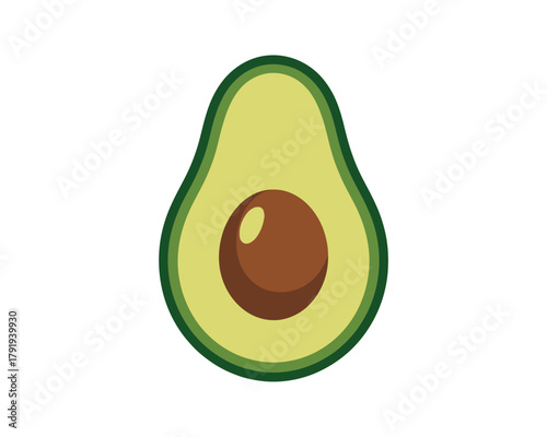 Fresh avocado half with pit isolated on white background