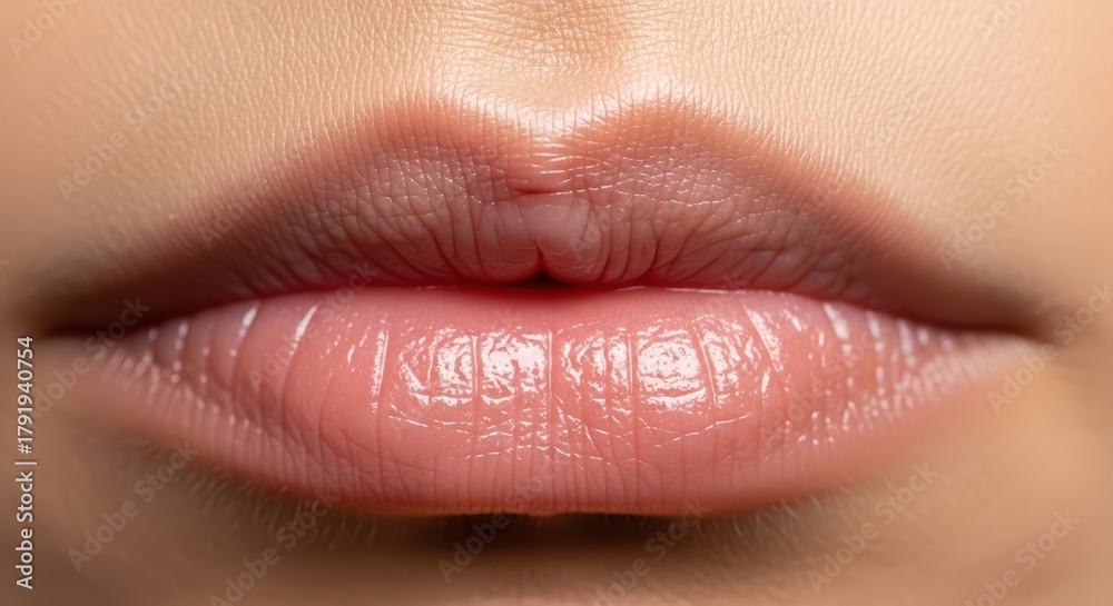 Fototapeta premium Close-up of female lips with subtle pink gloss