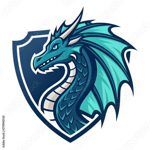 Sea Dragon Guardian Esport Mascot Logo Vector – Aquatic Mythic Creature Emblem with Solid Teal and Dark Blue Flat Design, Modern Gaming Crest

