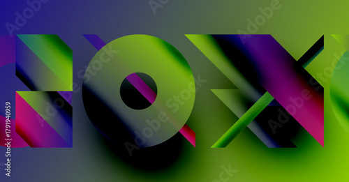 Vibrant text graphic displays NOX using layered, colorful shapes. Gradient hues create depth, contrast against dark background. Modern design.