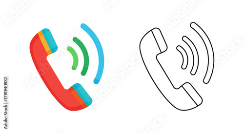 Two illustrations of a telephone receiver one colored and one outlined