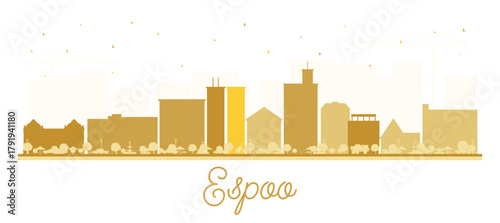 Espoo Finland city skyline silhouette with yellow buildings isolated on white. Espoo cityscape with landmarks. Business and tourism concept with modern and historic architecture.