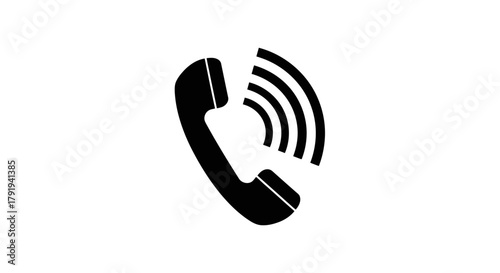 A simple black and white illustration depicting a ringing telephone handset