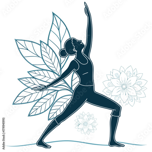 Woman in yoga pose with floral design