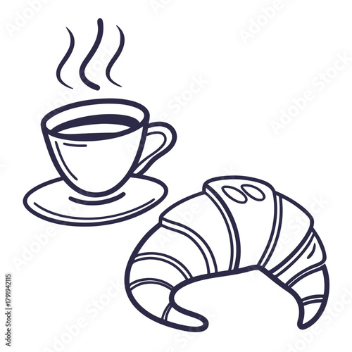 Coffee cup and croissant for breakfast time
