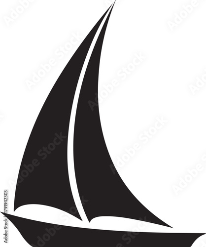 Sleek sailboat vector icon with two prominent sails in a minimalist silhouette style for maritime themes