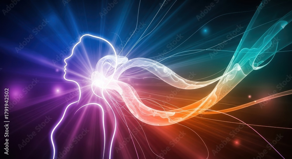 Fototapeta premium Abstract person silhouette with surreal light transition