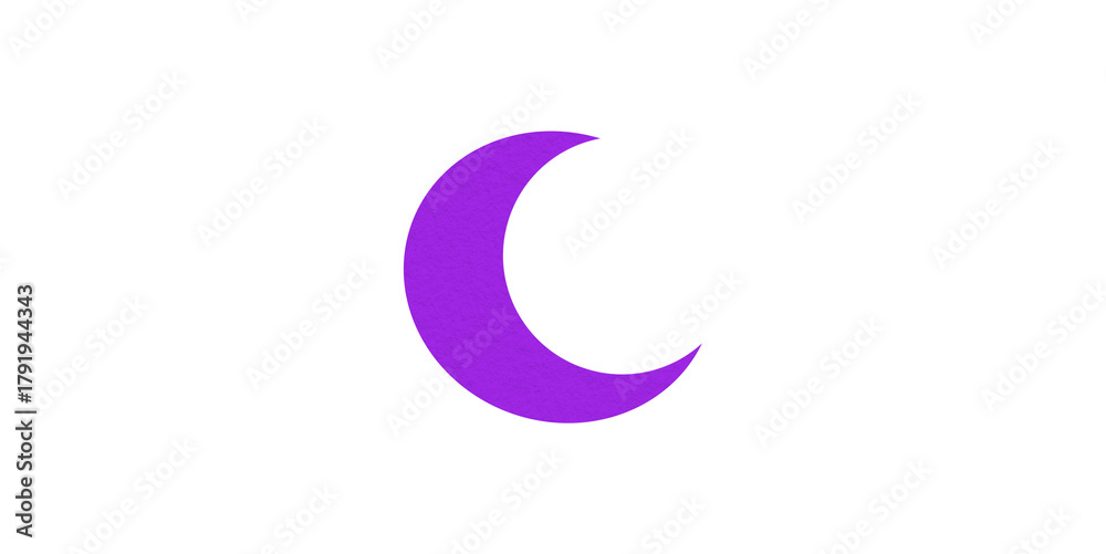 Naklejka premium Purple crescent moon paper cutout, moon icon, waxing moon symbol, crescent moon icon symbol set on transparent background.