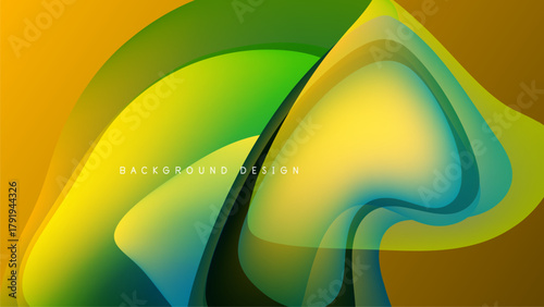 Abstract fluid shapes, vibrant colors blend. Dynamic composition, smooth gradients create modern design. Background features flowing lines.