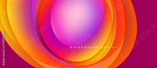 Abstract vibrant layers create circular flow. Pink, orange, yellow hues blend smoothly. Modern design element for backgrounds.