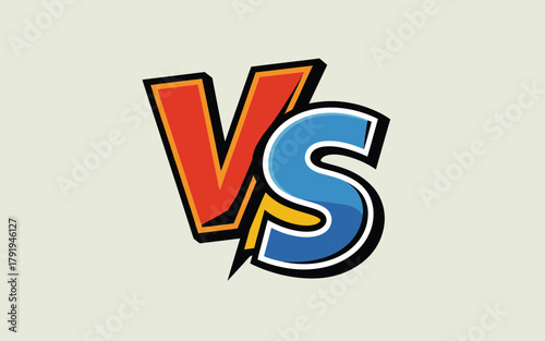 Bold red v and blue s versus symbol comic style