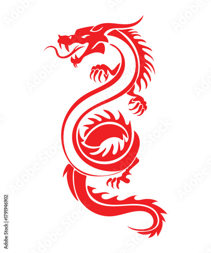 Red Dragon Vector Illustration on Transparent Background