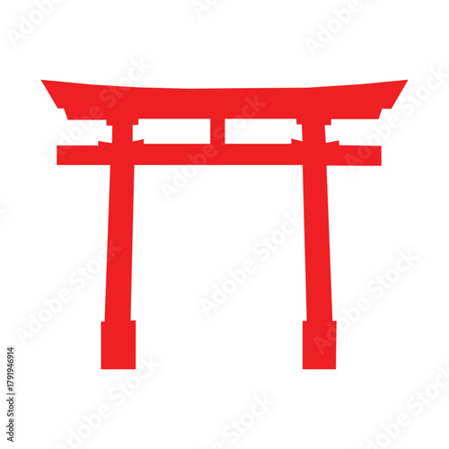 Red Torii Gate Vector Illustration on Transparent Background