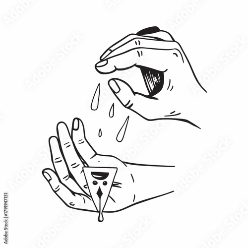 Hand squeezing a lemon with drops falling into a menstrual cup