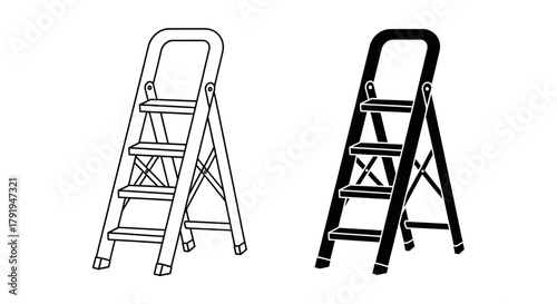 Simple illustration of two folding ladders one outlined and one solid black