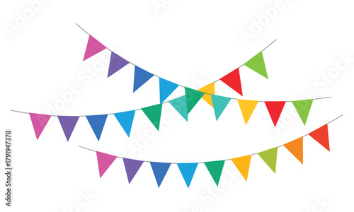 Two Strings of Pennant Flags for Celebration Isolated on Transparent
