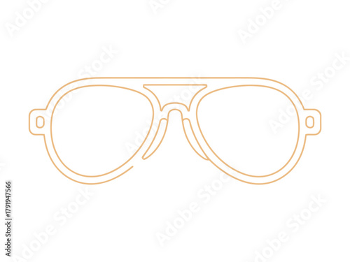 An outline of aviator sunglasses on a white background represents style.