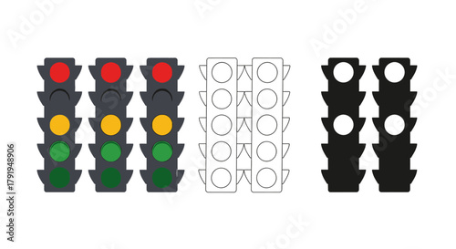 Illustration of traffic lights showing red yellow and green signals
