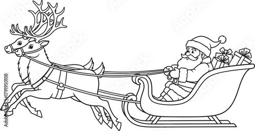 Santa claus riding in a sleigh pulled by a reindeer illustration