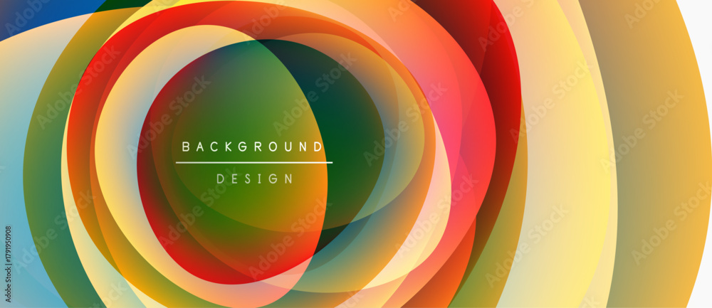 Fototapeta premium Abstract colorful layers create dynamic circular design. Gradient hues blend, forming vibrant visual experience. Modern aesthetic.