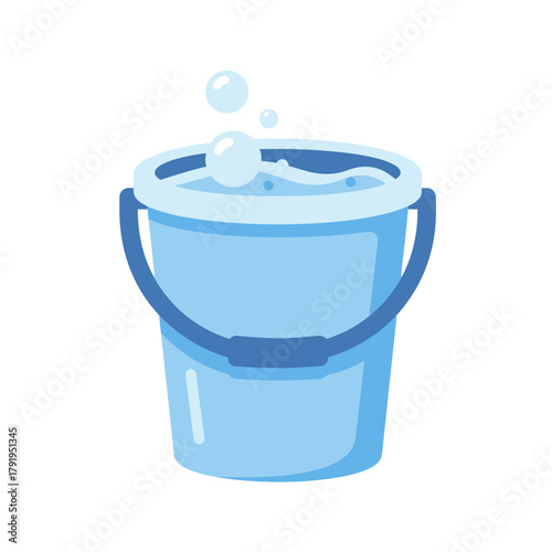Blue plastic water bucket filled with clean water