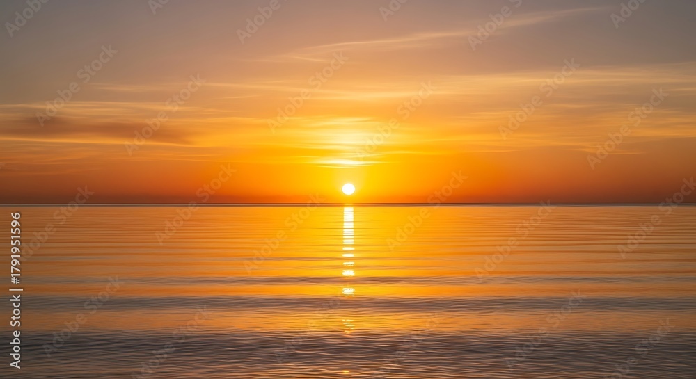 Naklejka premium Golden Horizon - A Serene Sunset Over Calm Waters.