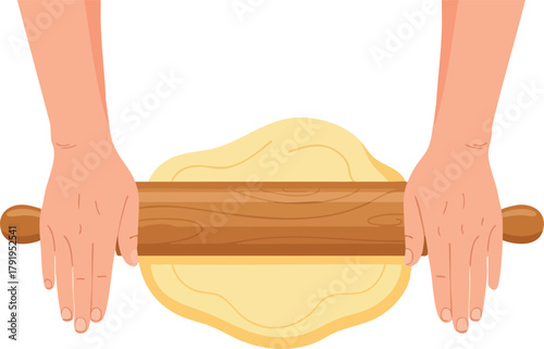Rolling Dough Illustration of Hands Using a Rolling Pin for Baking Preparation