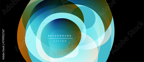 Abstract circular layers, blue, orange hues. Modern design element, smooth gradients, central text reads background design. Visually appealing composition.