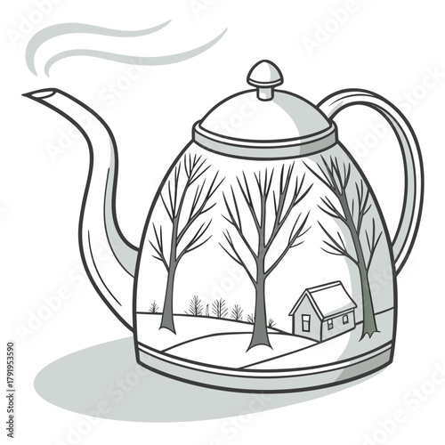 Teapot with winter scene