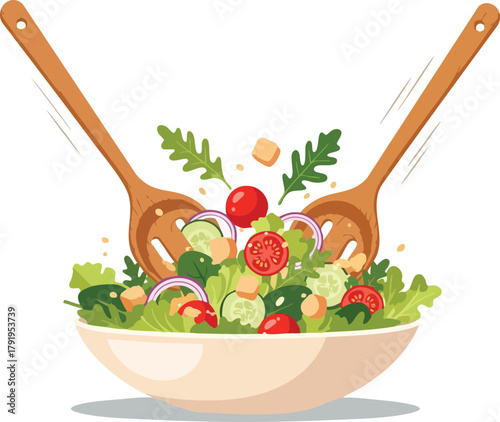 Fresh Salad Bowl with Vegetables and Croutons