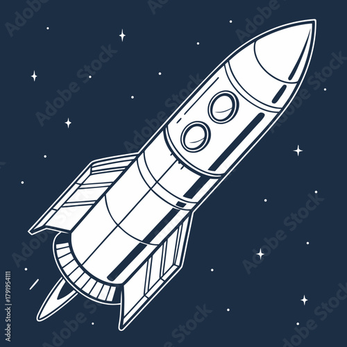 Rocket ship flying through space